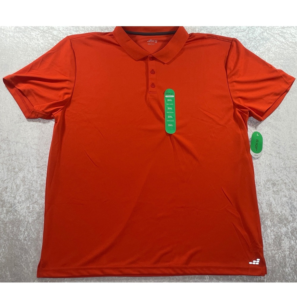BCG Polo Shirt Mens 3XL Orange New Relaxed Fit Short Sleeve Performance Active